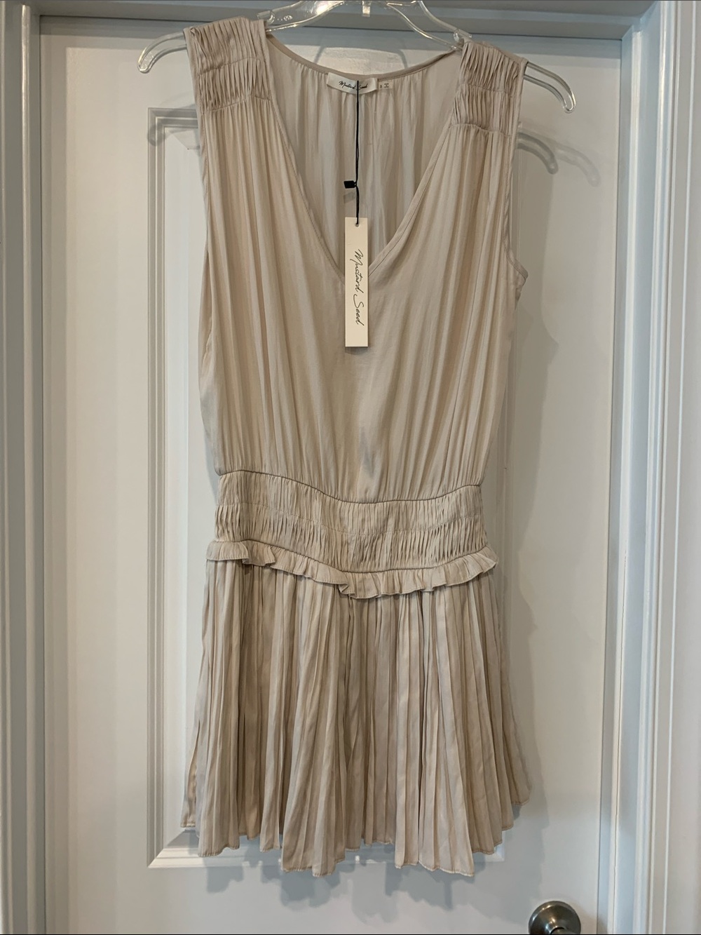 Mustard Seed  Soft Beige Pleated drop waist dress  S NWT